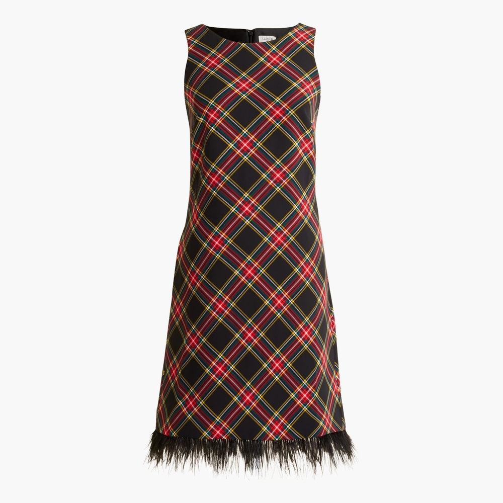 Plaid Sleeveless Dress with Feather Hem